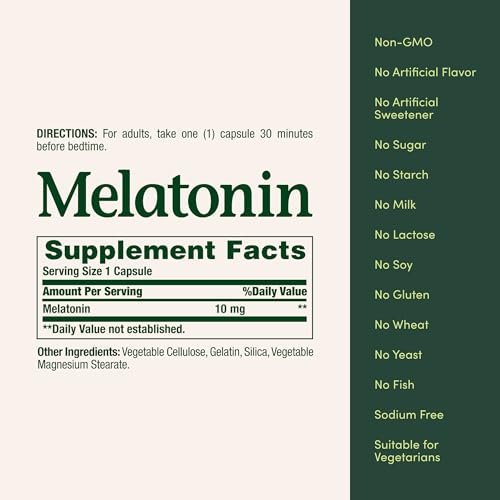 Nature's Bounty Melatonin 10mg, 60 Kapseln (2er Pack) – Fördert Entspannung und gesunden Schlaf