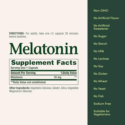 Nature's Bounty Melatonin 10mg, 60 Kapseln (2er Pack) – Fördert Entspannung und gesunden Schlaf
