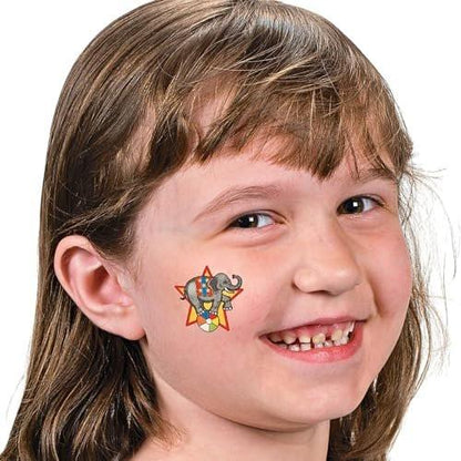 Zirkus-Tattoos für Kinder – 72 temporäre Tattoos im Zirkus-Design, 2 Zoll, bunt