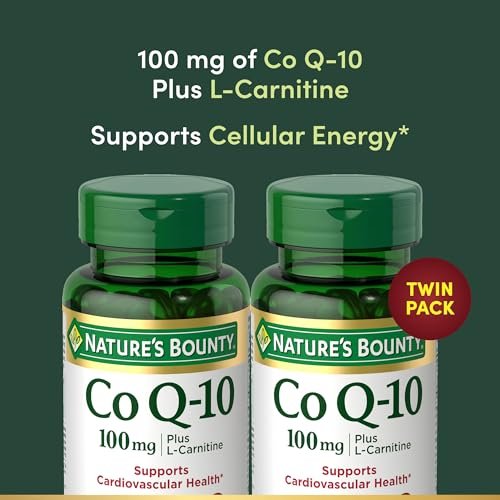 Nature's Bounty CoQ10 mit L-Carnitin, 100 mg, 120 Kapseln, Doppelpack – Nahrungsergänzungsmittel zur Unterstützung der Herzgesundheit