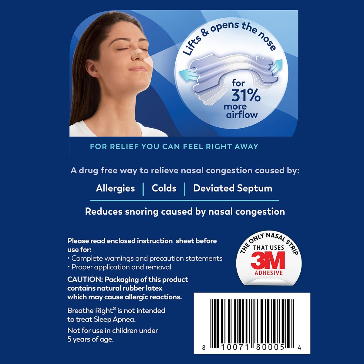 Breathe Right Nasal Strips, Clear Large, 30 Stück – gegen Schnarchen, verstopfte Nase, Allergien und Septumdeviation