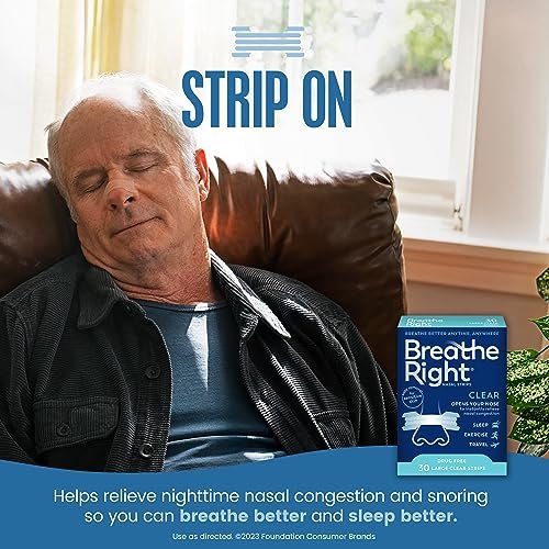 Breathe Right Nasal Strips, Clear Large, 30 Stück – gegen Schnarchen, verstopfte Nase, Allergien und Septumdeviation