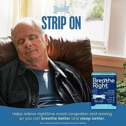 Breathe Right Nasal Strips, Clear Large, 30 Stück – gegen Schnarchen, verstopfte Nase, Allergien und Septumdeviation