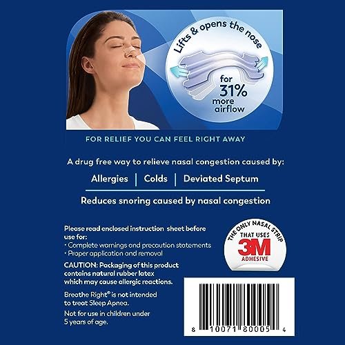 Breathe Right Nasal Strips, Clear Large, 30 Stück – gegen Schnarchen, verstopfte Nase, Allergien und Septumdeviation
