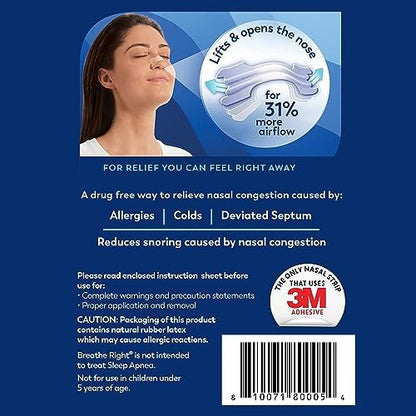 Breathe Right Nasal Strips, Clear Large, 30 Stück – gegen Schnarchen, verstopfte Nase, Allergien und Septumdeviation