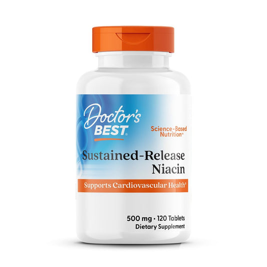 Doctor's Best Niacin 500 mg Extended Release – Nahrungsergänzung für Männer & Frauen – Minimiert Hautrötung, Niacin als Nicotinsäure 500 mg, Unterstützung der Herz-Kreislauf-Gesundheit, Glutenfrei, Vegan, Non-GMO – 120 Tabletten