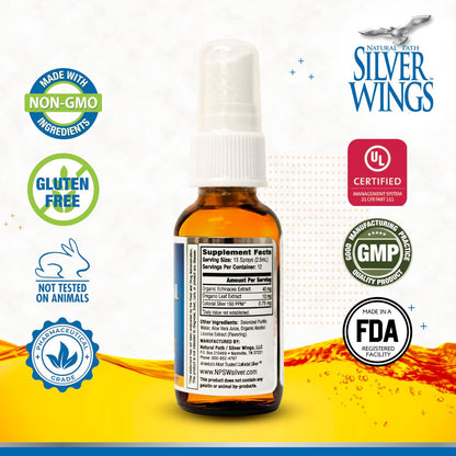 Natural Path Silver Wings Kolloidales Silber 150ppm (750mcg) mit Echinacea & Oregano – Immununterstützung, 30 ml Spray