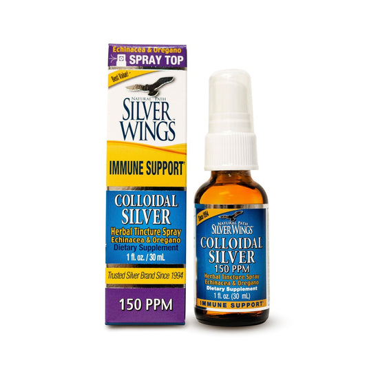 Natural Path Silver Wings Kolloidales Silber 150ppm (750mcg) mit Echinacea & Oregano – Immununterstützung, 30 ml Spray
