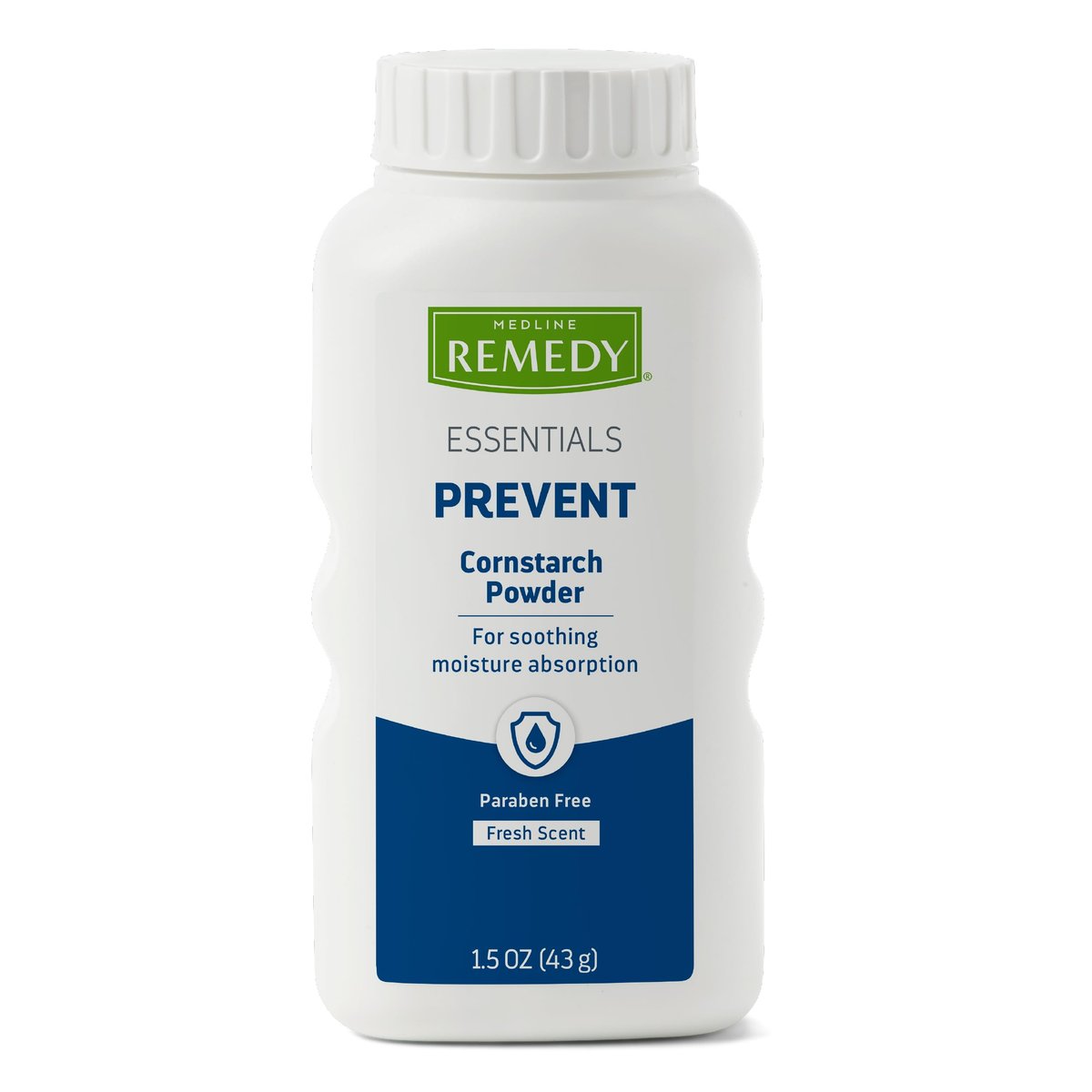 Medline Remedy Essentials Maisstärke-Puder (1,5 oz Flasche) – Frischer Duft, Talkumfrei, Reisegröße, Hautpflege, absorbiert Schweiß, beruhigt, reduziert Reibung & Scheuern – für Erwachsene, Füße, Leisten
