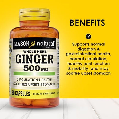MASON NATURAL Ganze Kräuter-Ingwer 500 mg, 2-Monats-Versorgung, natürliches Kräuterergänzungsmittel, 60 Kapseln