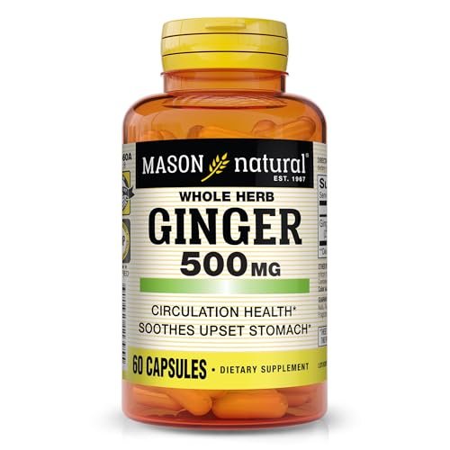 MASON NATURAL Ganze Kräuter-Ingwer 500 mg, 2-Monats-Versorgung, natürliches Kräuterergänzungsmittel, 60 Kapseln