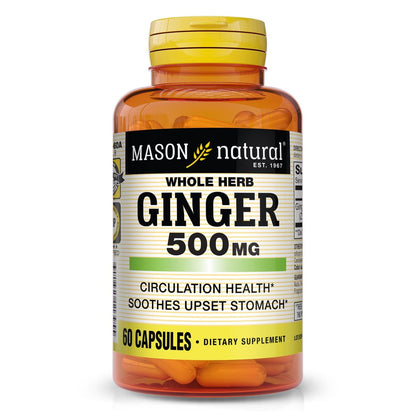 MASON NATURAL Ganze Kräuter-Ingwer 500 mg, 2-Monats-Versorgung, natürliches Kräuterergänzungsmittel, 60 Kapseln