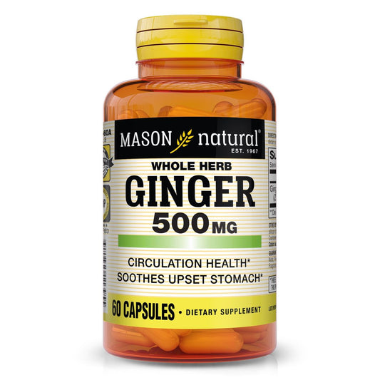 MASON NATURAL Ganze Kräuter-Ingwer 500 mg, 2-Monats-Versorgung, natürliches Kräuterergänzungsmittel, 60 Kapseln