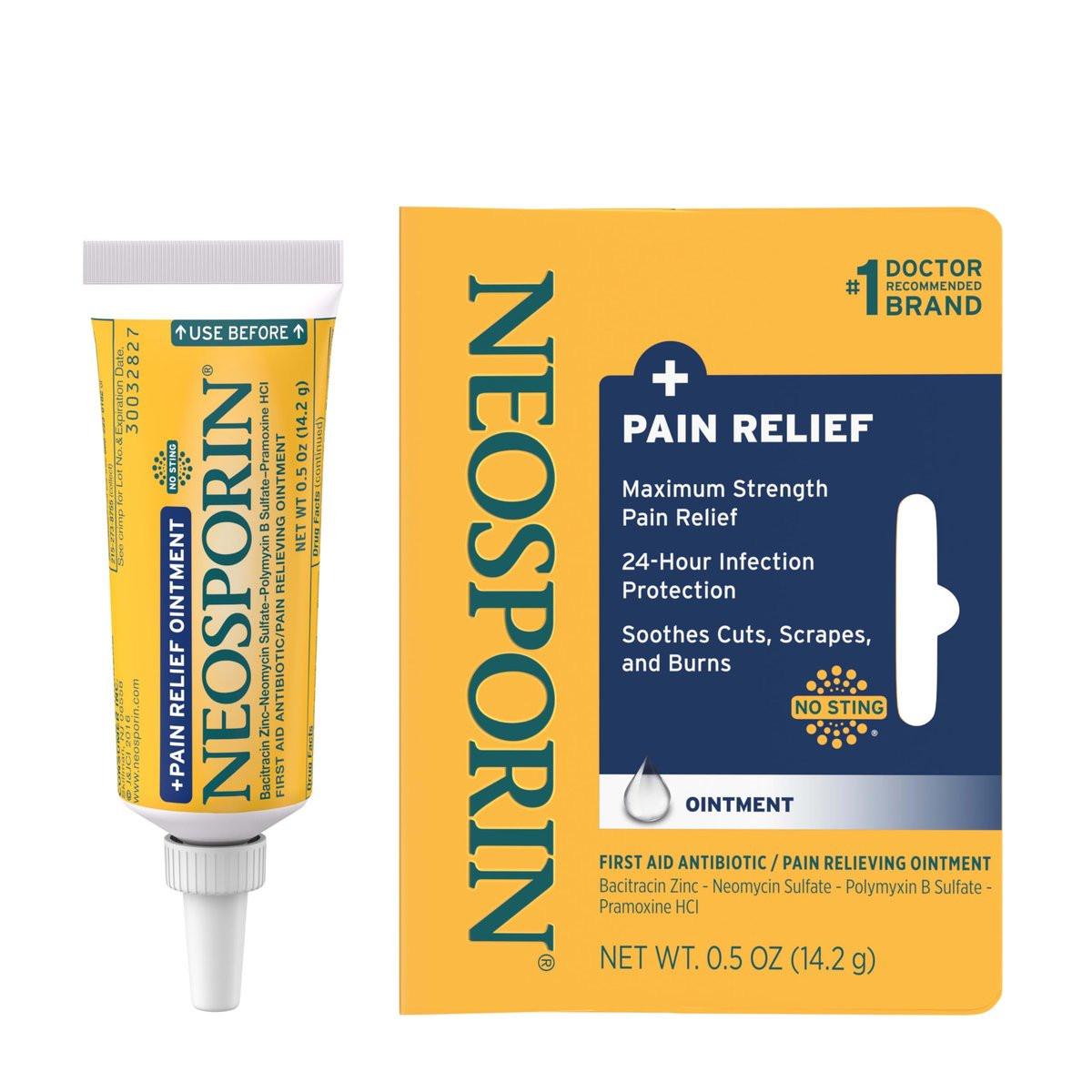 Neosporin + Maximalstarke Schmerzlinderung Dual-Wirkung Salbe, Topisches Antibiotikum und Analgetikum für 24-Stunden-Infektionsschutz mit Bacitracin Zink & Pramoxin HCl, 0,5 Unze