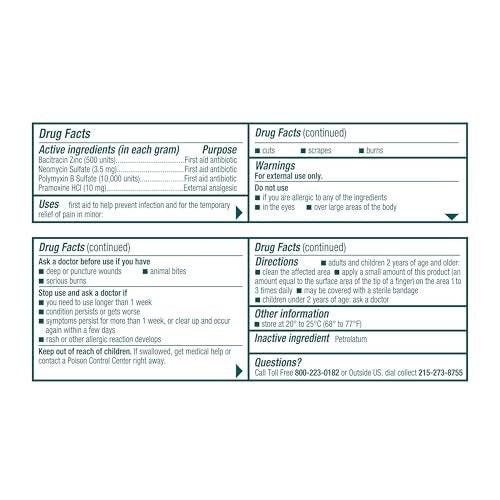 Neosporin + Maximalstarke Schmerzlinderung Dual-Wirkung Salbe, Topisches Antibiotikum und Analgetikum für 24-Stunden-Infektionsschutz mit Bacitracin Zink & Pramoxin HCl, 0,5 Unze