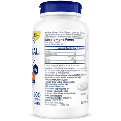 Citracal Petites Calciumcitrat mit Vitamin D3 – 400 mg Calcium, 12,5 mcg (500 IE) Vitamin D3, 200 kleine und leicht zu schluckende Tabletten