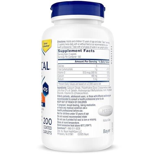 Citracal Petites Calciumcitrat mit Vitamin D3 – 400 mg Calcium, 12,5 mcg (500 IE) Vitamin D3, 200 kleine und leicht zu schluckende Tabletten