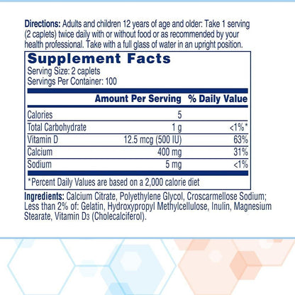 Citracal Petites Calciumcitrat mit Vitamin D3 – 400 mg Calcium, 12,5 mcg (500 IE) Vitamin D3, 200 kleine und leicht zu schluckende Tabletten