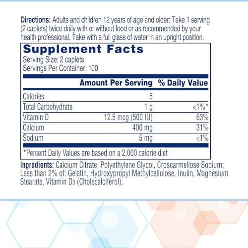 Citracal Petites Calciumcitrat mit Vitamin D3 – 400 mg Calcium, 12,5 mcg (500 IE) Vitamin D3, 200 kleine und leicht zu schluckende Tabletten
