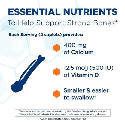 Citracal Petites Calciumcitrat mit Vitamin D3 – 400 mg Calcium, 12,5 mcg (500 IE) Vitamin D3, 200 kleine und leicht zu schluckende Tabletten