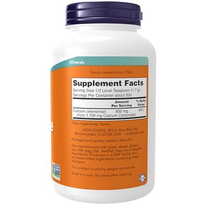 NOW Foods Calcium Carbonate Pulver – 340 g, hoher Calciumgehalt zur Unterstützung der Knochengesundheit