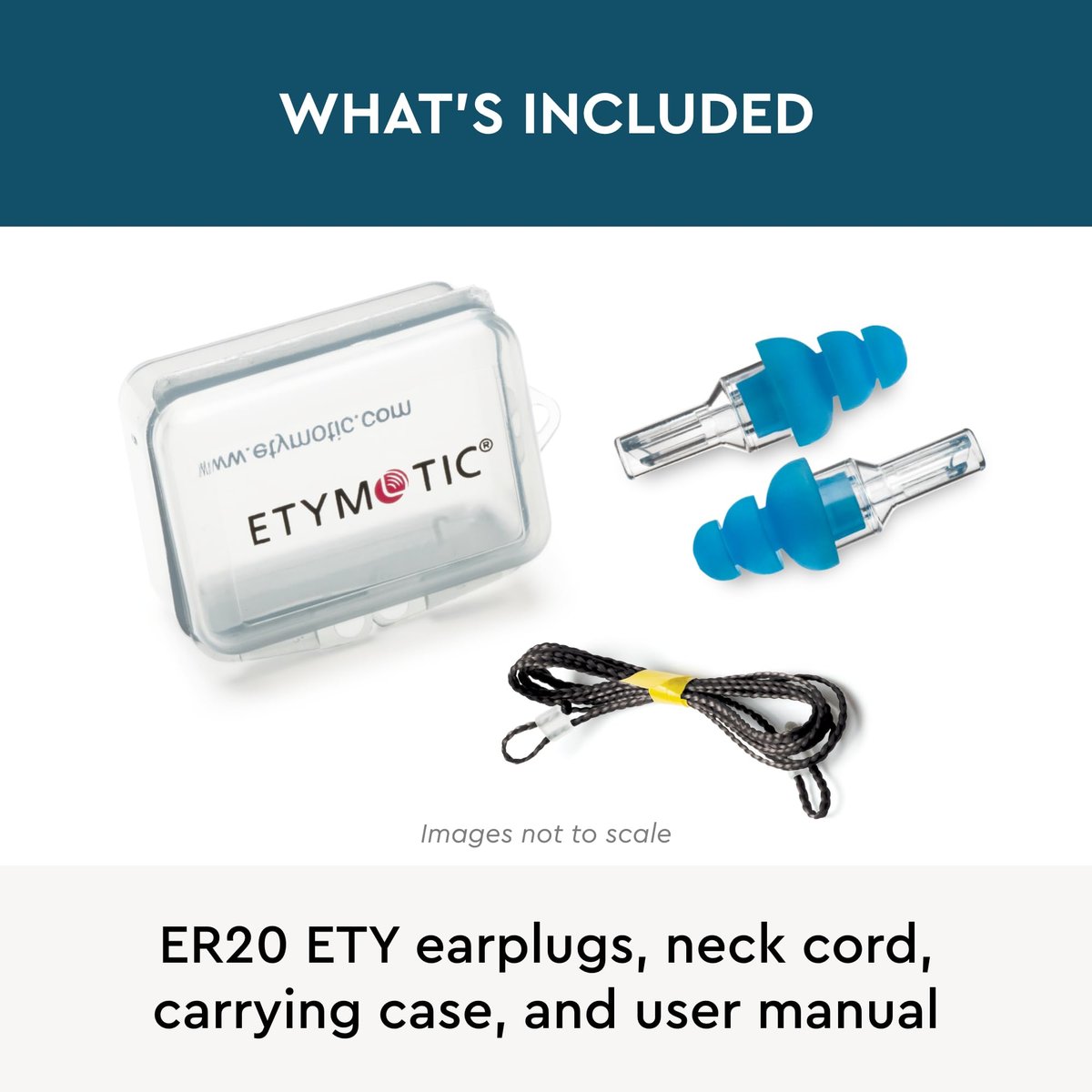 Etymotic ER20 ETY Ohrstöpsel – Standardgröße, Blau – Hochauflösender Gehörschutz – bis zu 20 dB Schallreduzierung – Wiederverwendbar – Inklusive Halsband & Aufbewahrungsbox