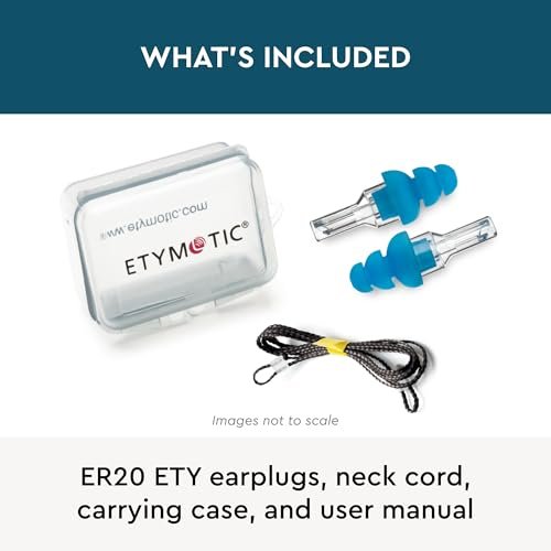Etymotic ER20 ETY Ohrstöpsel – Standardgröße, Blau – Hochauflösender Gehörschutz – bis zu 20 dB Schallreduzierung – Wiederverwendbar – Inklusive Halsband & Aufbewahrungsbox