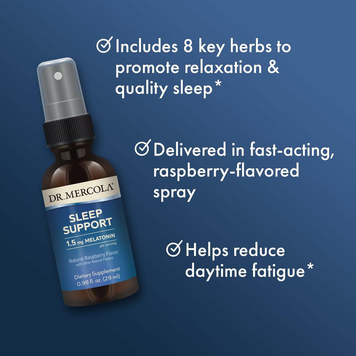 Dr. Mercola Schlafunterstützung mit Melatonin Spray – Fördert erholsamen Schlaf – Nicht-GMO, glutenfrei & sojafrei – Natürlicher Himbeergeschmack – 0,98 fl oz (35 Portionen)