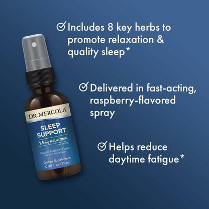Dr. Mercola Schlafunterstützung mit Melatonin Spray – Fördert erholsamen Schlaf – Nicht-GMO, glutenfrei & sojafrei – Natürlicher Himbeergeschmack – 0,98 fl oz (35 Portionen)