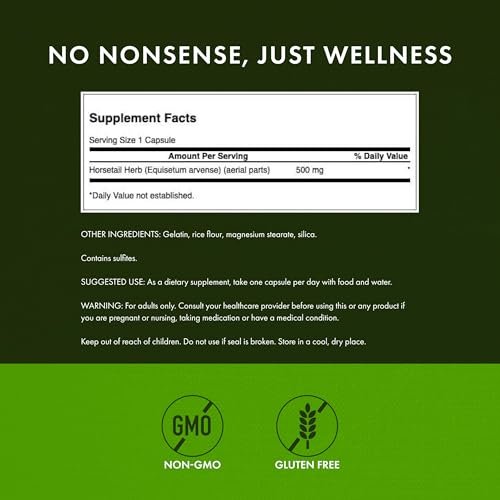 Swanson Ackerschachtelhalm - Kräuterergänzung für gesundes Haar, Haut & Nägel - Natürliche Inhaltsstoffe für Knochengesundheit & Harnwegsunterstützung - (90 Kapseln, 500 mg)