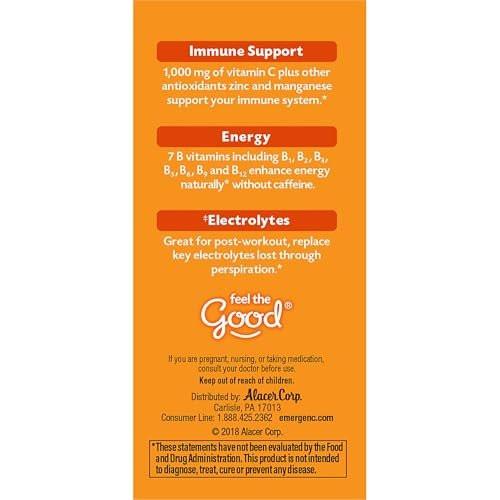Emergen-C 1000 mg Vitamin C Pulver – Tägliche Immununterstützung, Koffeinfrei, mit Zink, Mangan, B-Vitaminen und Elektrolyten, Super Orange Geschmack – 10 Beutel