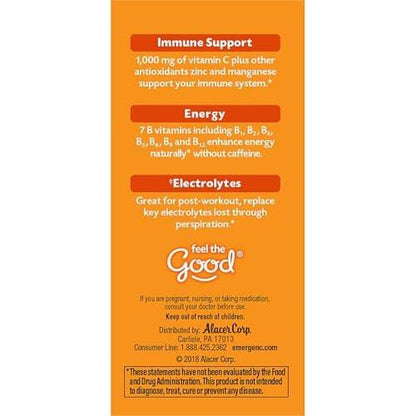 Emergen-C 1000 mg Vitamin C Pulver – Tägliche Immununterstützung, Koffeinfrei, mit Zink, Mangan, B-Vitaminen und Elektrolyten, Super Orange Geschmack – 10 Beutel