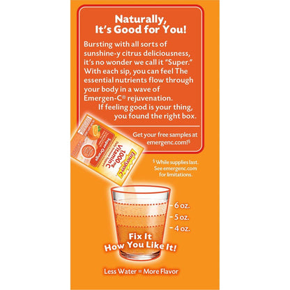 Emergen-C 1000 mg Vitamin C Pulver – Tägliche Immununterstützung, Koffeinfrei, mit Zink, Mangan, B-Vitaminen und Elektrolyten, Super Orange Geschmack – 10 Beutel