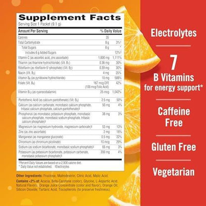 Emergen-C 1000 mg Vitamin C Pulver – Tägliche Immununterstützung, Koffeinfrei, mit Zink, Mangan, B-Vitaminen und Elektrolyten, Super Orange Geschmack – 10 Beutel