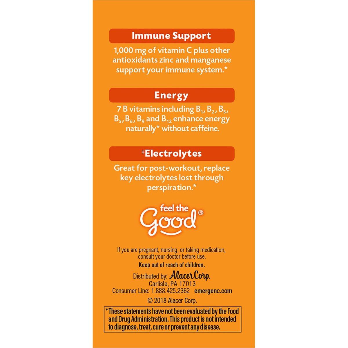Emergen-C 1000 mg Vitamin C Pulver – Tägliche Immununterstützung, Koffeinfrei, mit Zink, Mangan, B-Vitaminen und Elektrolyten, Super Orange Geschmack – 10 Beutel