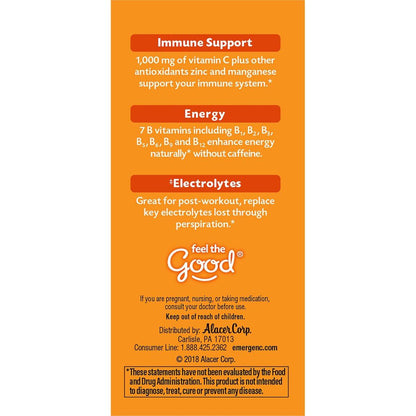 Emergen-C 1000 mg Vitamin C Pulver – Tägliche Immununterstützung, Koffeinfrei, mit Zink, Mangan, B-Vitaminen und Elektrolyten, Super Orange Geschmack – 10 Beutel
