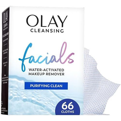 Olay Make-up Entferner Tücher, Daily Facials Tiefenreinigung Gesichtsreiniger für normale bis fettige Haut, Alkohol- & Duftstofffrei, Sanfte Gesichtswaschtücher, Reise-Essentials für Frauen, Praktische Trockentücher, 66 Stück