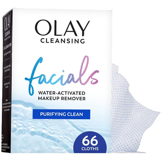 Olay Make-up Entferner Tücher, Daily Facials Tiefenreinigung Gesichtsreiniger für normale bis fettige Haut, Alkohol- & Duftstofffrei, Sanfte Gesichtswaschtücher, Reise-Essentials für Frauen, Praktische Trockentücher, 66 Stück
