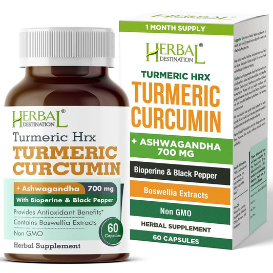 Herbal Destination Turmeric Supplement Hrx – Immunsystem-Unterstützung, Stoffwechsel-Booster, Gelenkpflege mit Curcumin, Boswellia, Curcuma & Schwarzem Pfeffer Extrakt – 60 Kapseln