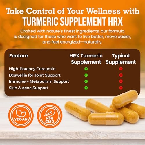Herbal Destination Turmeric Supplement Hrx – Immunsystem-Unterstützung, Stoffwechsel-Booster, Gelenkpflege mit Curcumin, Boswellia, Curcuma & Schwarzem Pfeffer Extrakt – 60 Kapseln