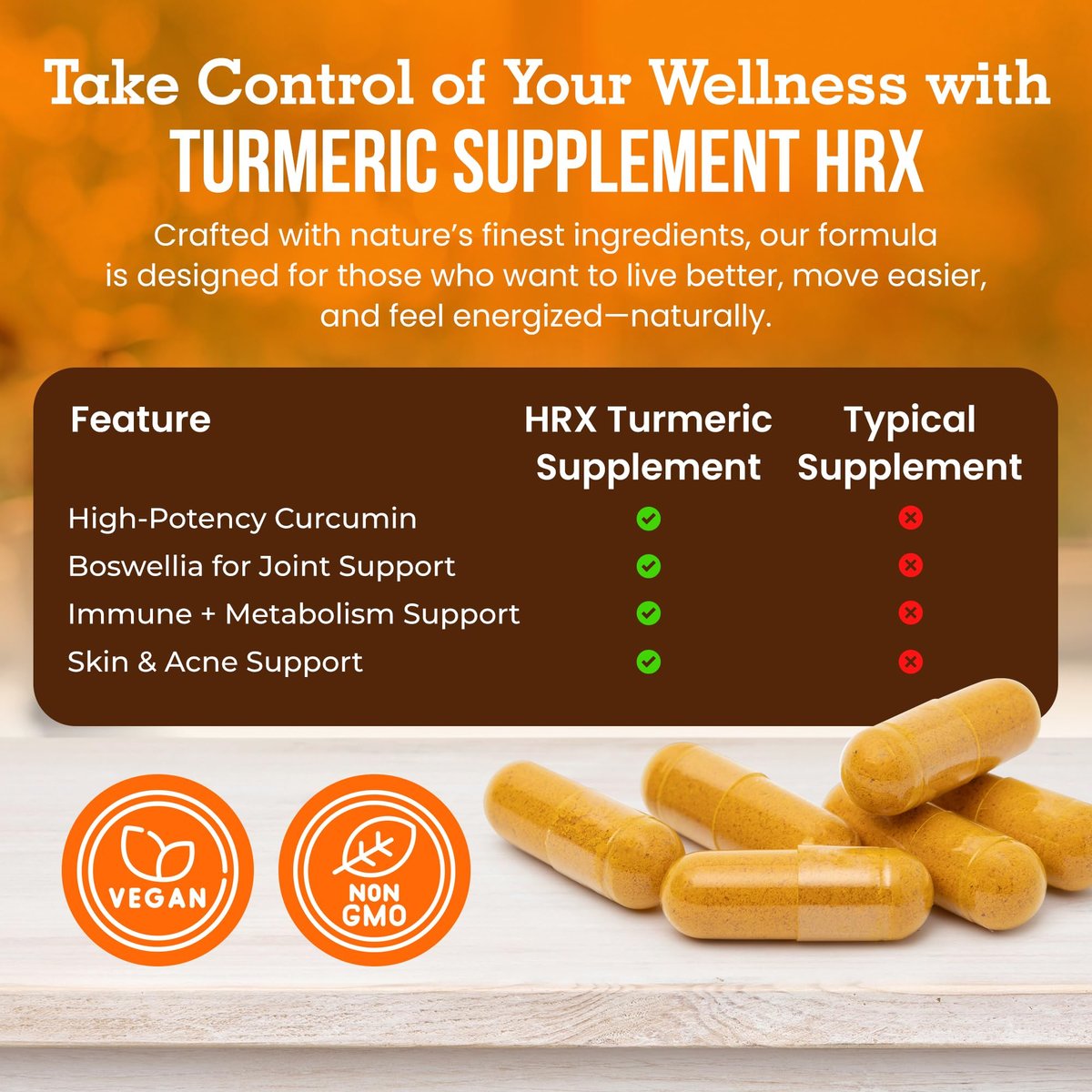 Herbal Destination Turmeric Supplement Hrx – Immunsystem-Unterstützung, Stoffwechsel-Booster, Gelenkpflege mit Curcumin, Boswellia, Curcuma & Schwarzem Pfeffer Extrakt – 60 Kapseln