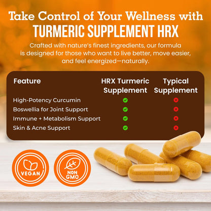 Herbal Destination Turmeric Supplement Hrx – Immunsystem-Unterstützung, Stoffwechsel-Booster, Gelenkpflege mit Curcumin, Boswellia, Curcuma & Schwarzem Pfeffer Extrakt – 60 Kapseln