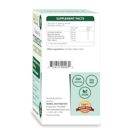 Herbal Destination Turmeric Supplement Hrx – Immunsystem-Unterstützung, Stoffwechsel-Booster, Gelenkpflege mit Curcumin, Boswellia, Curcuma & Schwarzem Pfeffer Extrakt – 60 Kapseln