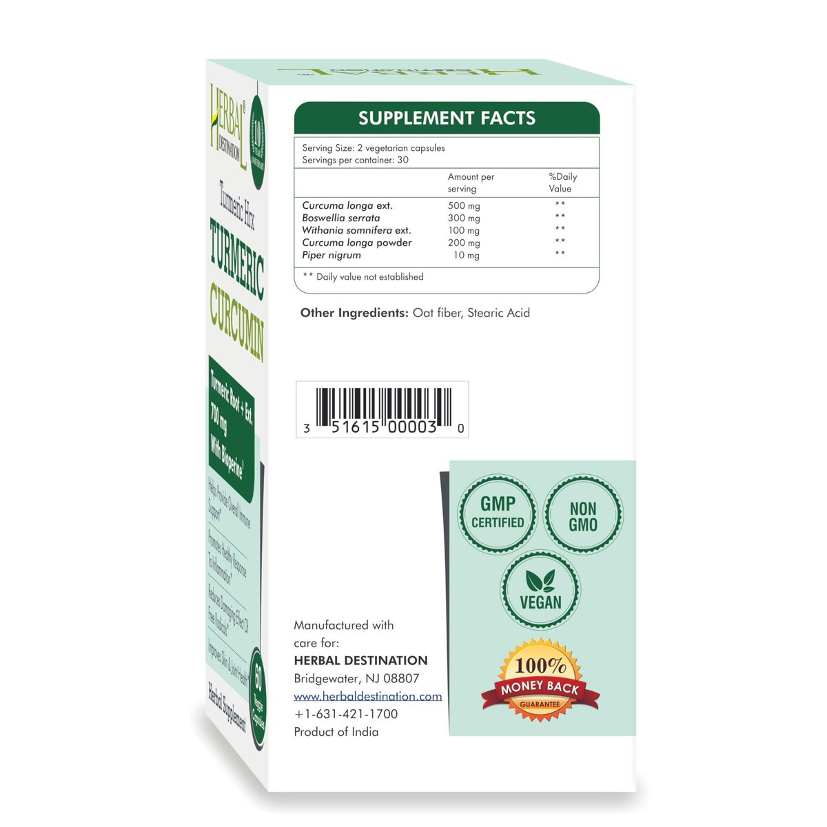 Herbal Destination Turmeric Supplement Hrx – Immunsystem-Unterstützung, Stoffwechsel-Booster, Gelenkpflege mit Curcumin, Boswellia, Curcuma & Schwarzem Pfeffer Extrakt – 60 Kapseln