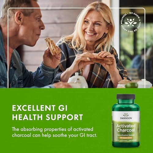 Swanson Aktivkohle Verdauungsunterstützung – 260 mg pro Kapsel, 120 Kapseln (520 mg pro Portion)