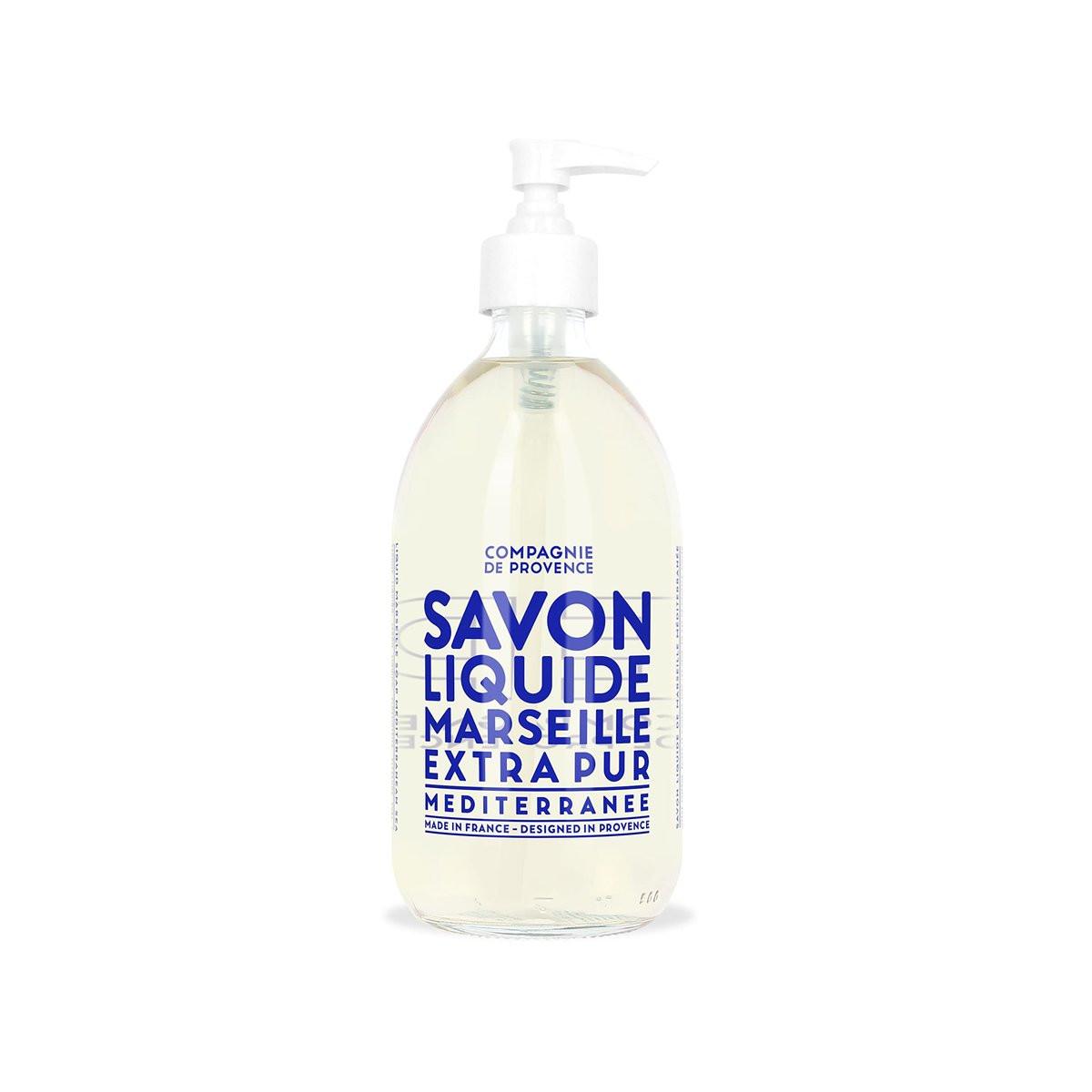 La Compagnie de Provence Savon de Marseille Flüssigseife Extra Pure - Mittelmeer - 500 ml Glasflasche mit Pump