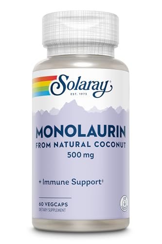 SOLARAY Monolaurin 500 mg – Monolaurin aus natürlichem Kokosnussöl – Nahrungsergänzungsmittel für kraftvolle Nährstoffunterstützung – Laborgeprüft – 60 vegane Kapseln