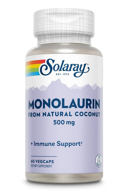 SOLARAY Monolaurin 500 mg – Monolaurin aus natürlichem Kokosnussöl – Nahrungsergänzungsmittel für kraftvolle Nährstoffunterstützung – Laborgeprüft – 60 vegane Kapseln