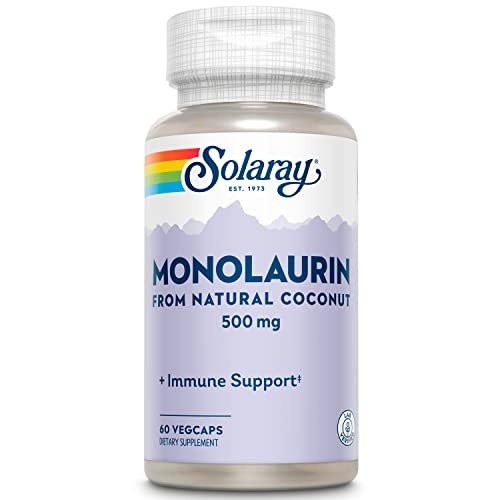 SOLARAY Monolaurin 500 mg – Monolaurin aus natürlichem Kokosnussöl – Nahrungsergänzungsmittel für kraftvolle Nährstoffunterstützung – Laborgeprüft – 60 vegane Kapseln