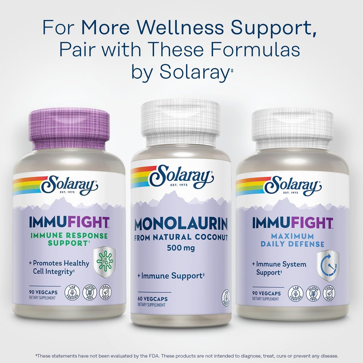 SOLARAY Monolaurin 500 mg – Monolaurin aus natürlichem Kokosnussöl – Nahrungsergänzungsmittel für kraftvolle Nährstoffunterstützung – Laborgeprüft – 60 vegane Kapseln
